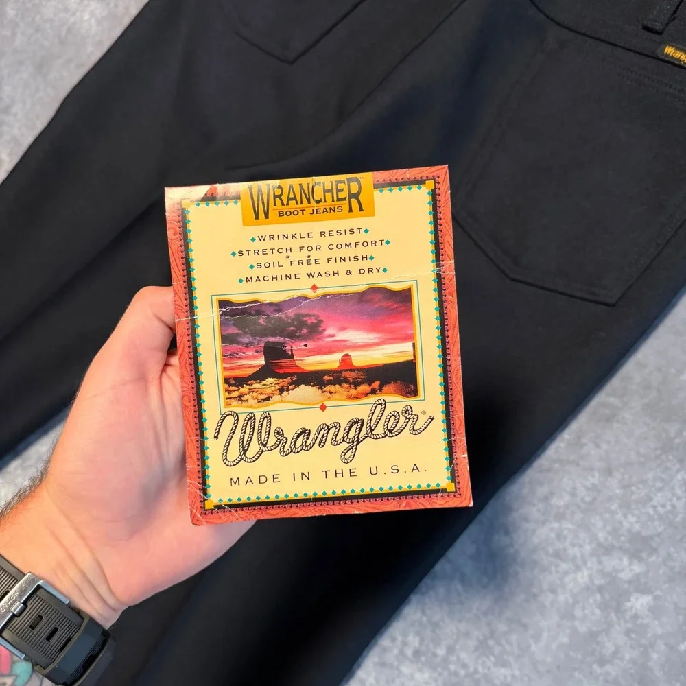 VTG Wrangler Wrancher Boot Pants Mens 36x32 Navy Polyester Made in USA NWT